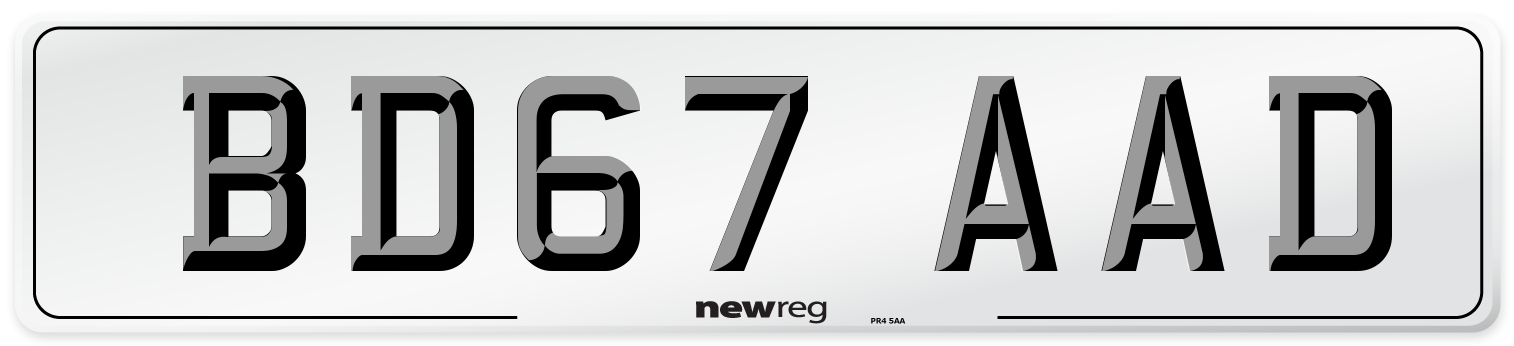 BD67 AAD Number Plate from New Reg